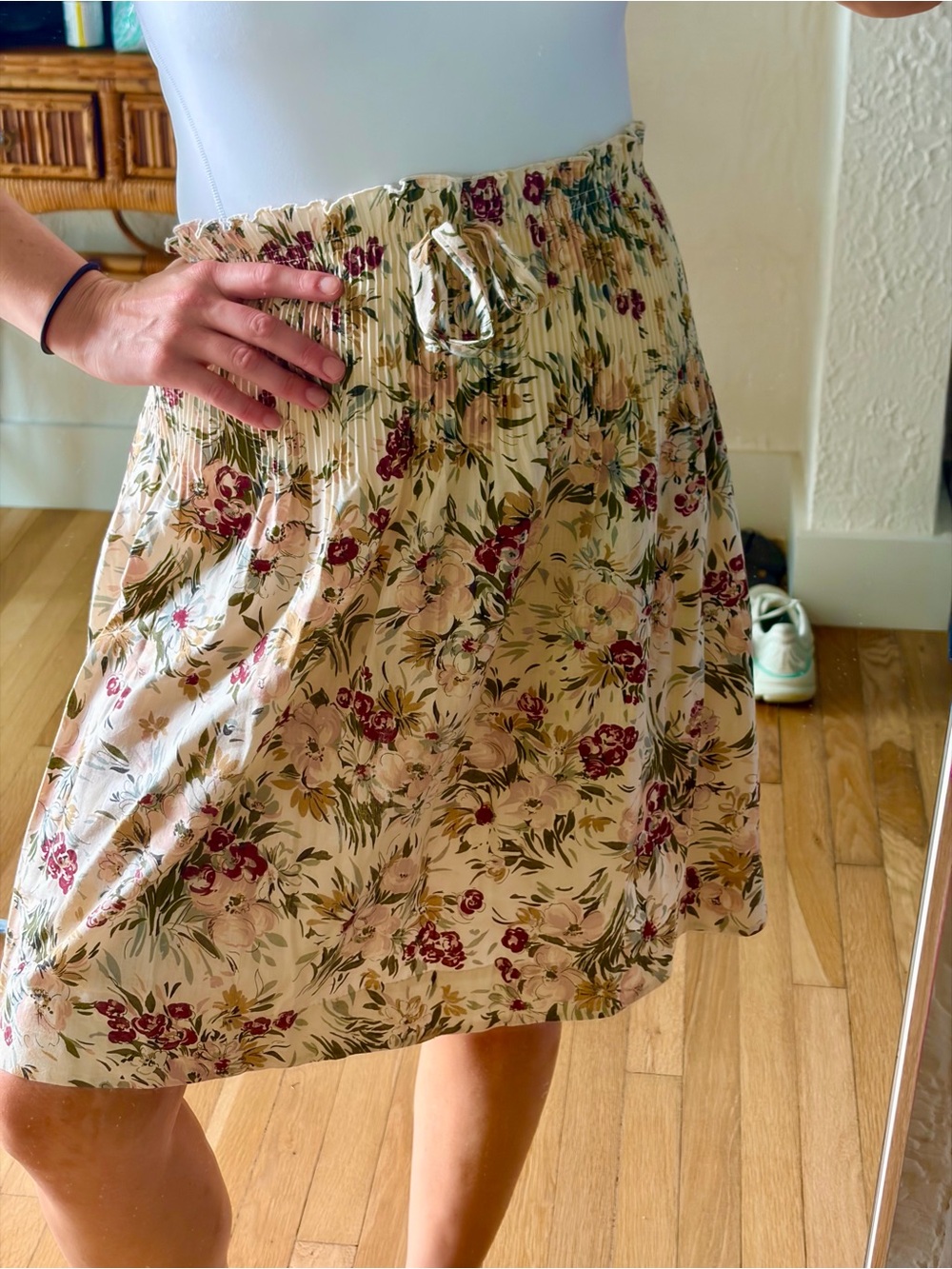 Vintage Floral Midi Skirt Smocked Waist Cottagecore Romantic